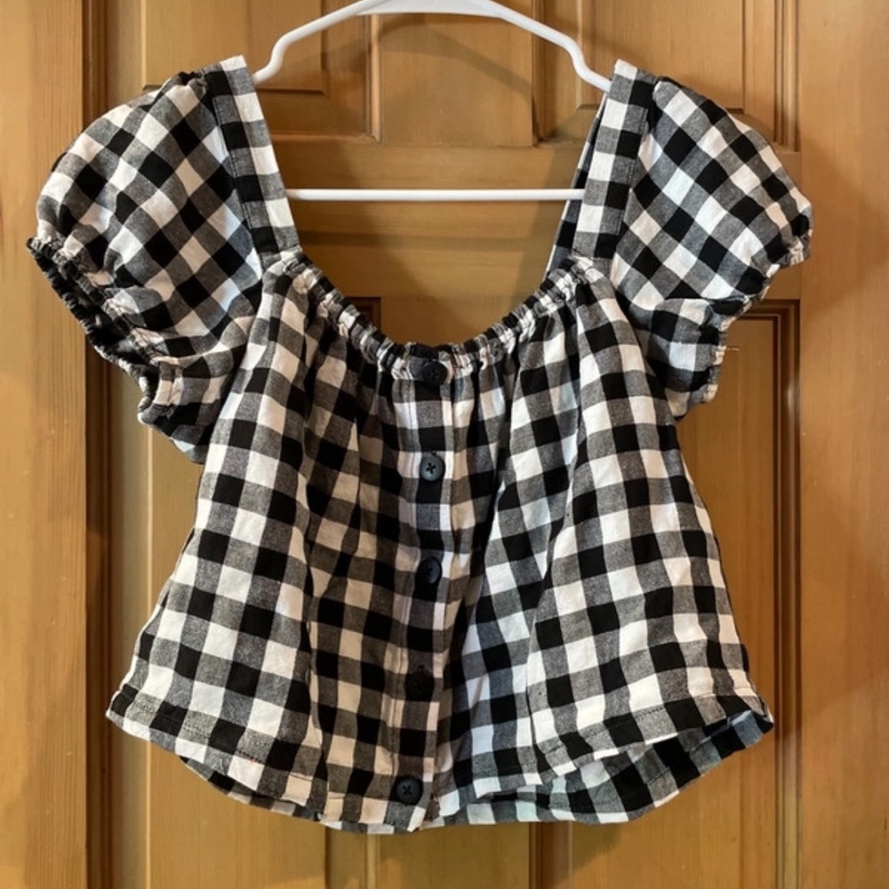 Madewell Black and White Gingham Crop Top
